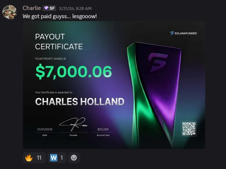 Charles Holland $7,000 SOLANAFUNDED payout screenshot