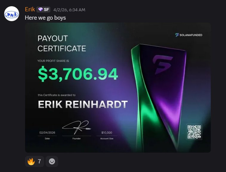 Erik Reinhardt $3,706 SOLANAFUNDED payout screenshot